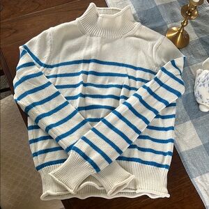 J Crew Heritage Striped Blue and White Rollneck Sweater